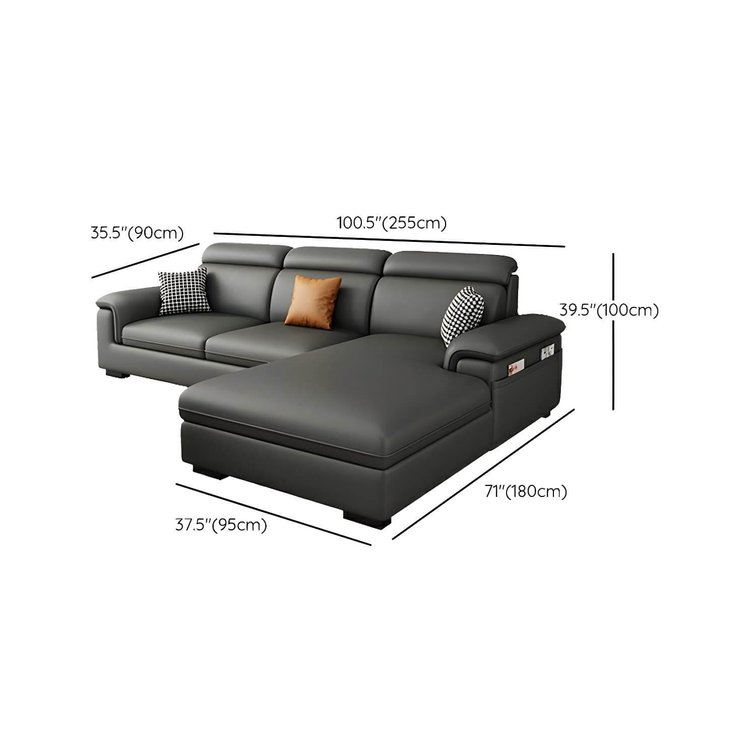 Modern Gray Stationary Sectional Sofa with Pillow Top Arm and Storage thumbnail 14