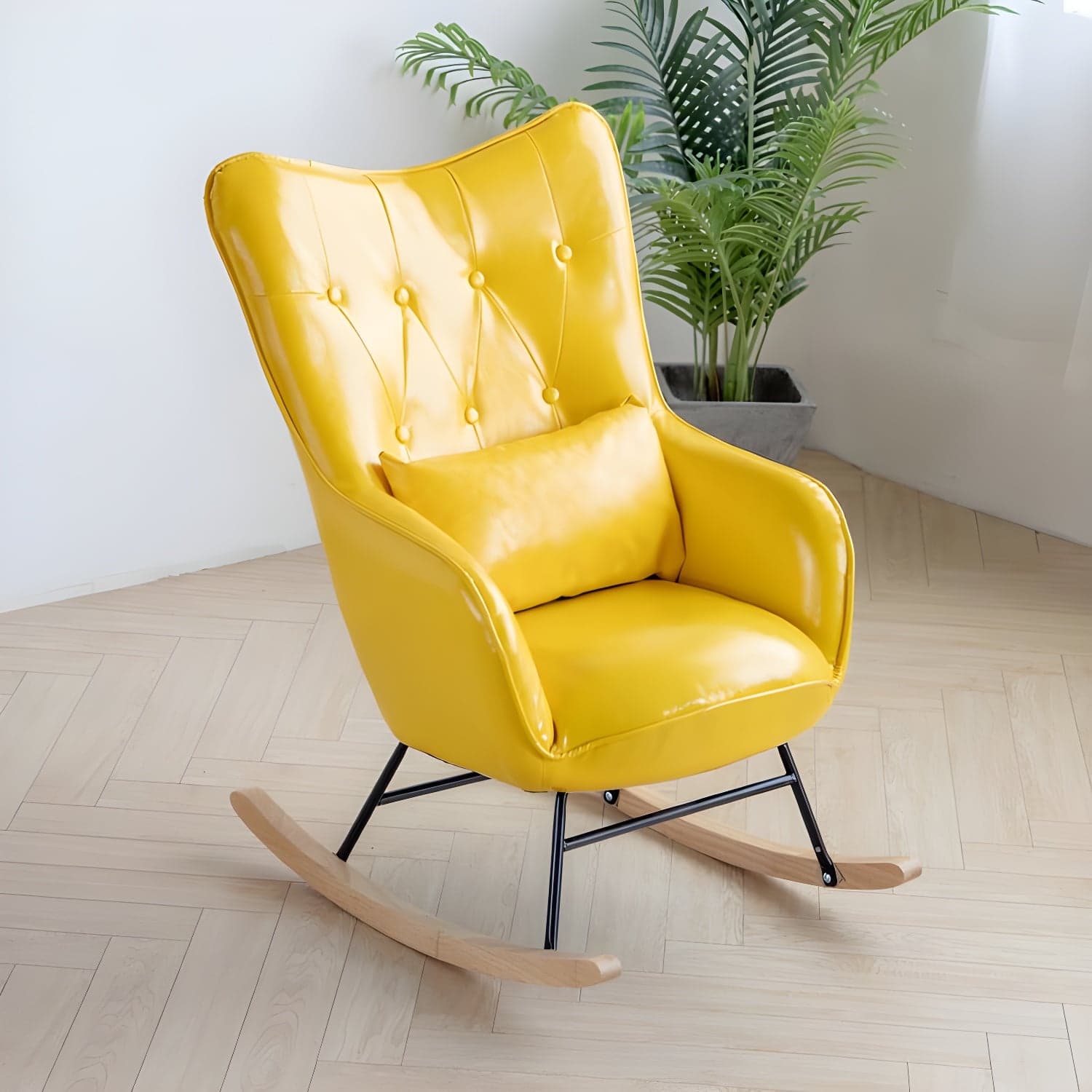 Scandinavian Rocking Chair with Wing Back and Wood Legs, Pillow Included thumbnail 9
