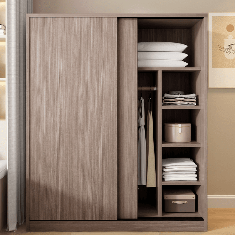 Sleek Natural Finish Modern Wooden Standalone Wardrobe Closet with Soft Close Features and Hanging Rod - image 4