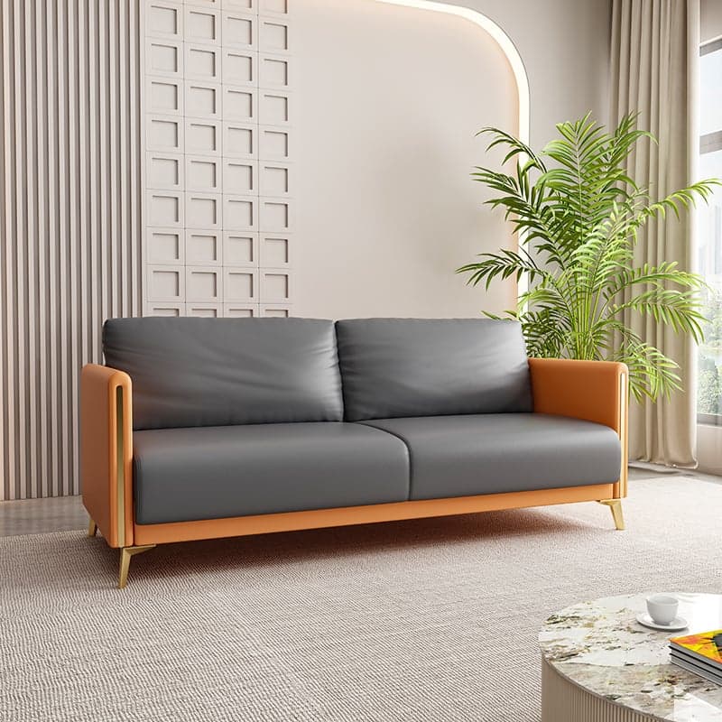 Modish Solid Color Scratch-durable Floor Sofa in Pleather with Gray/Chalk/Tangerine Color for 3/for 2 thumbnail 8