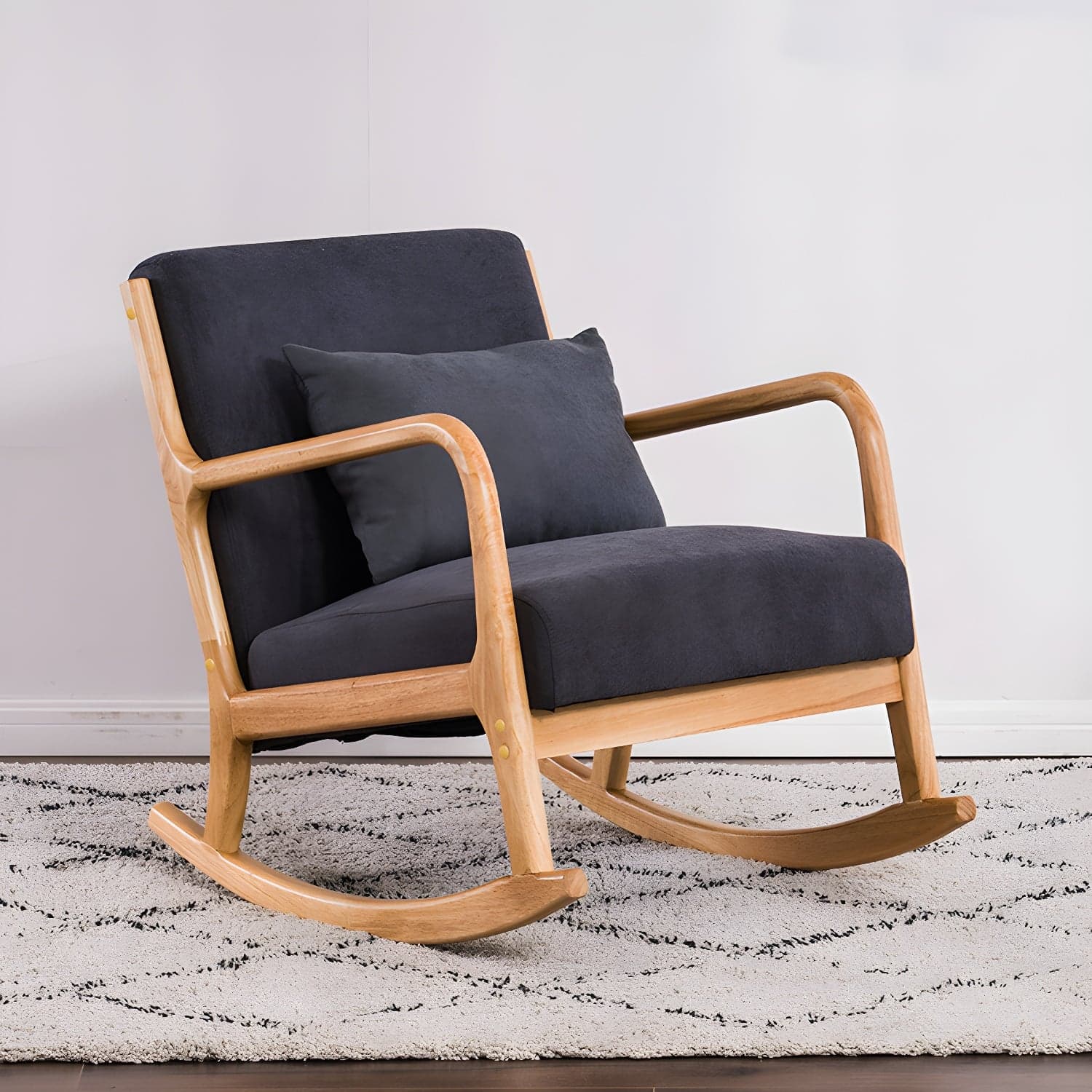 Modern Upholstered Rocking Chair with Natural Wood Legs and Recessed Back Cushion thumbnail 4