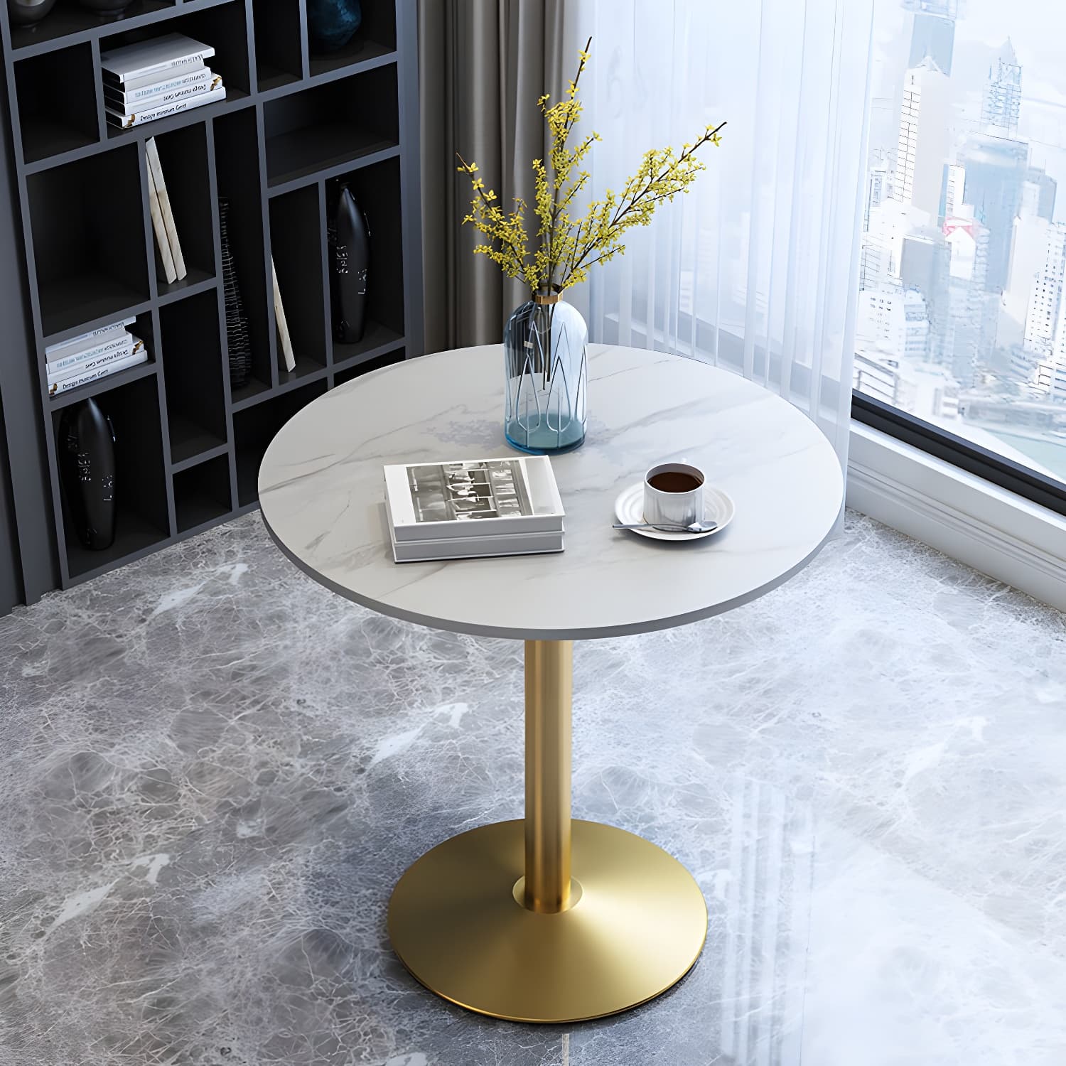 Traditional Luxury Rounded Dining Table Stone and Metal Tulip Dining Table thumbnail 4