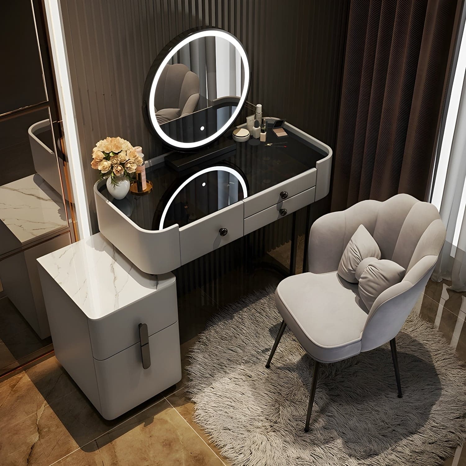 Contemporary Slate Countertop Adjustable Makeup Vanity with Drawers for Bedroom thumbnail 1
