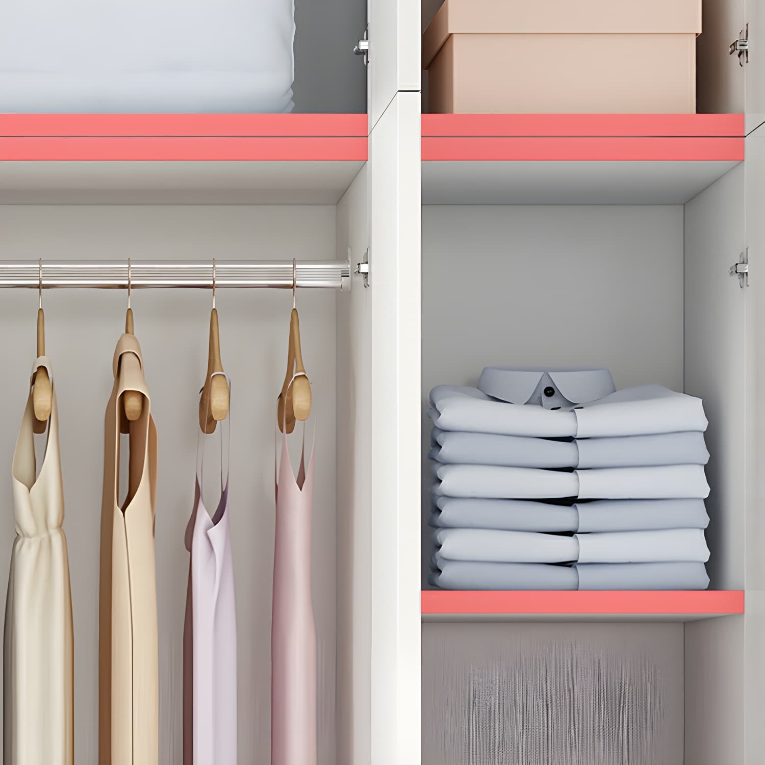 Modern White Wood Wardrobe Armoire with Shelves & Clothing Rod - Spacious and Stylish thumbnail 8