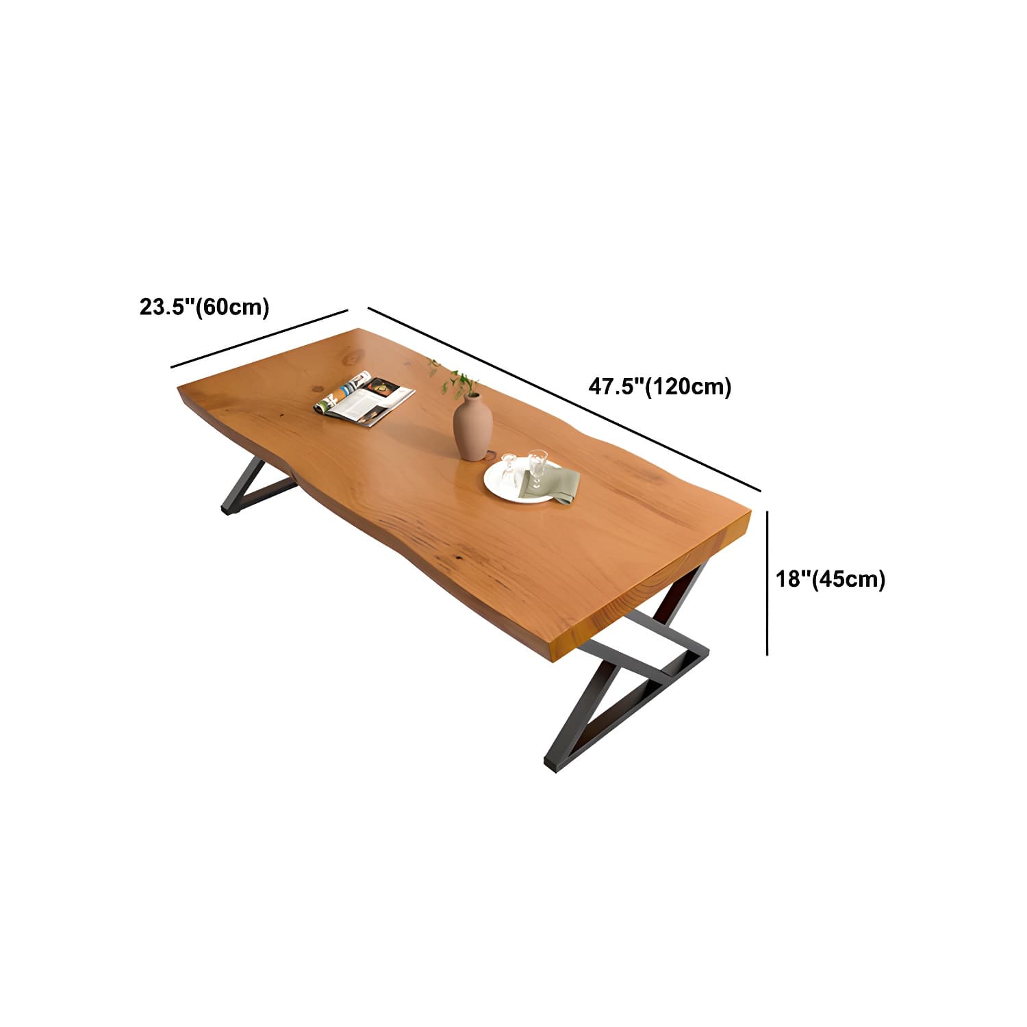 Scandinavian Rectangle Solid Wood Coffee Table Metal Sled Cocktail Table thumbnail 10