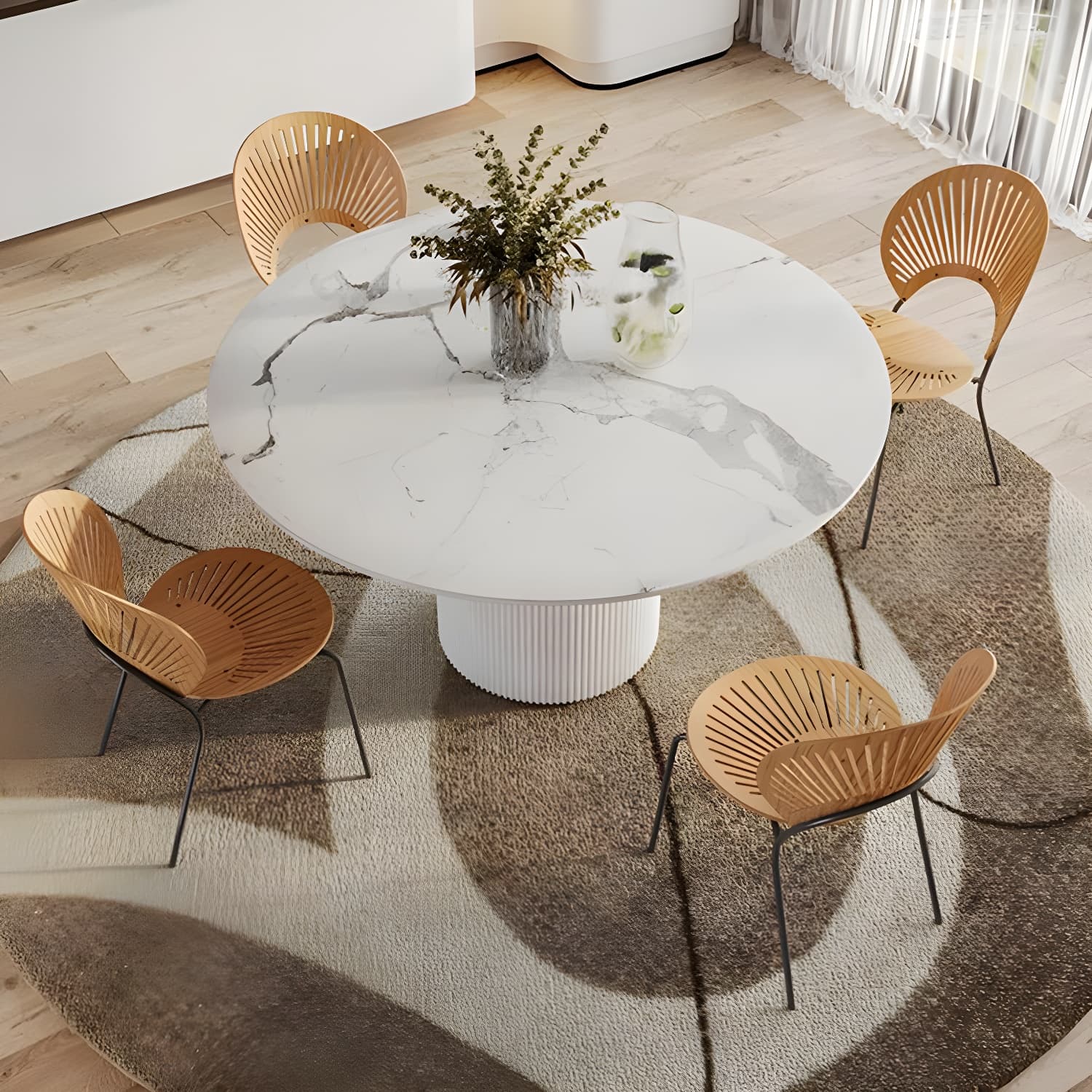 Modern 1/4/5/7 Pieces Dining Set Round Stone Dining Table for Kitchen thumbnail 11