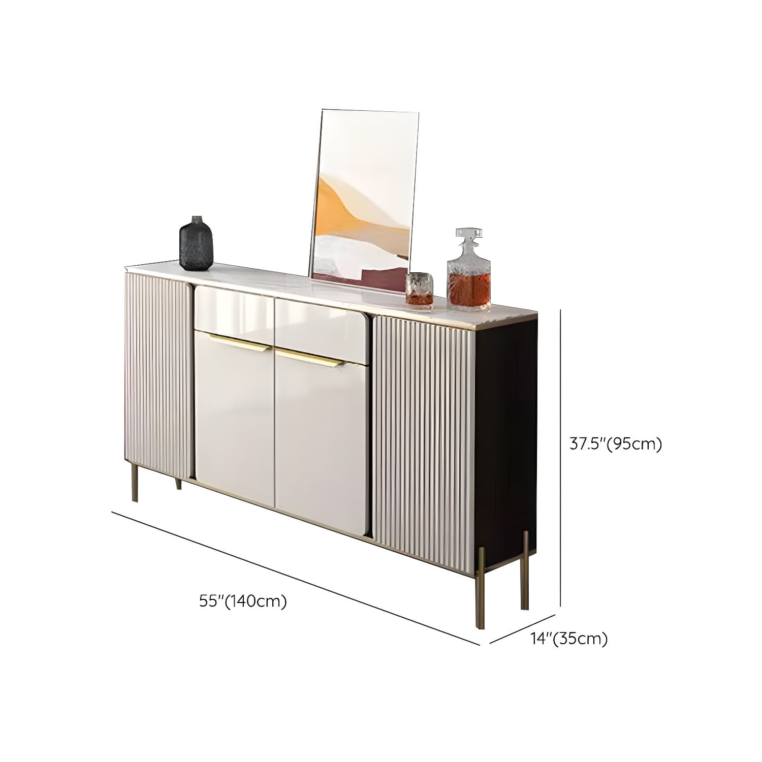 Modernism Sideboard 2 Drawers Server Cabinet with Storage for Dining Room thumbnail 13