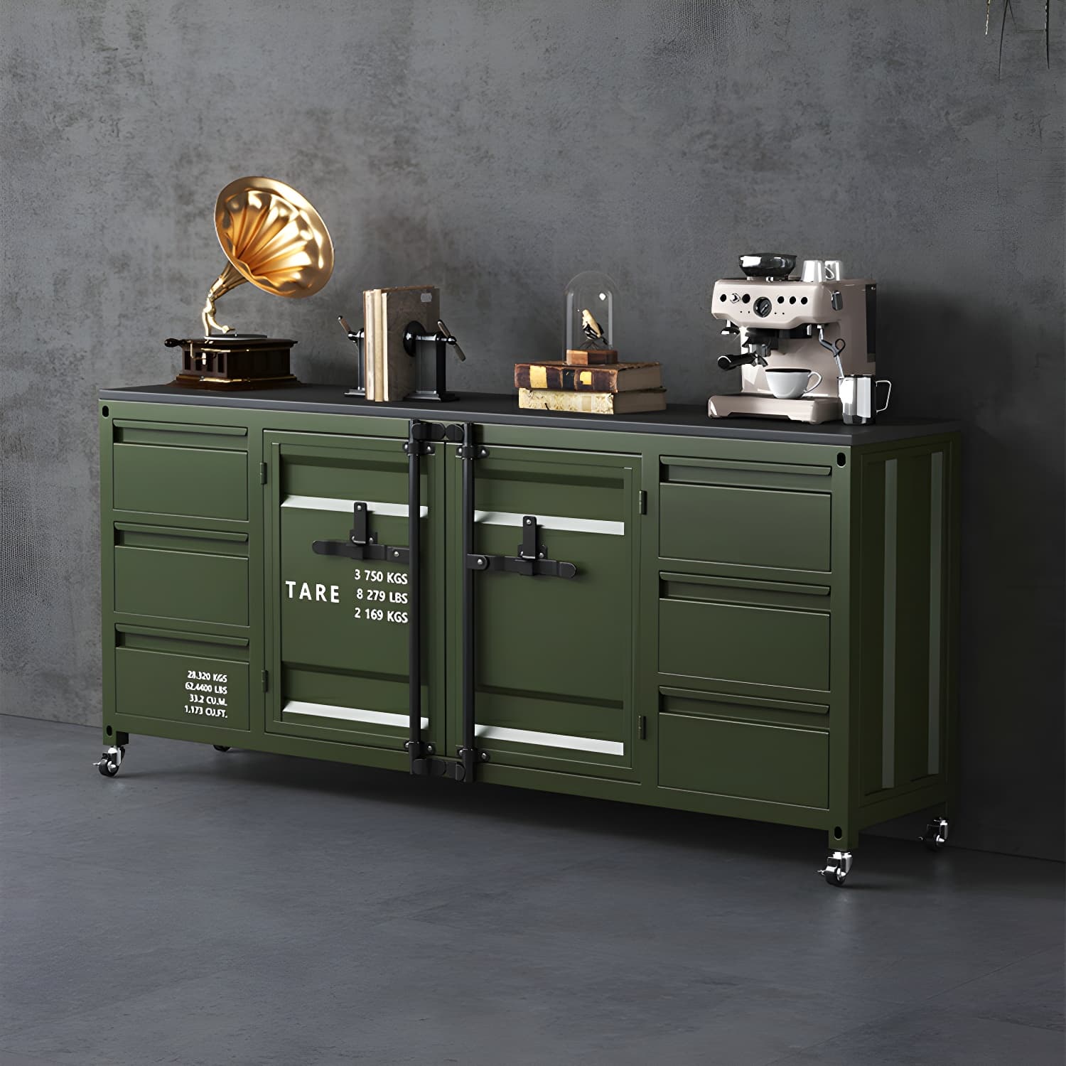 Industrial Metal Sideboard Credenza with Cabinets and Drawers thumbnail 11