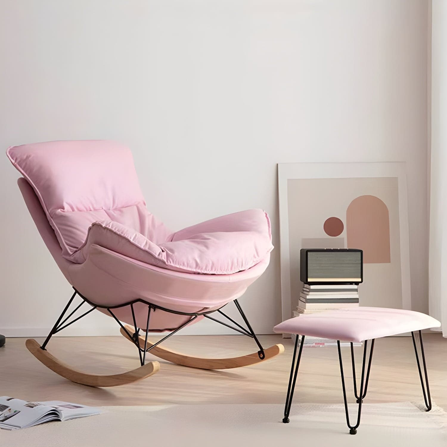 Modern Single Lazy Rocking Chair Indoor Sofa Rocking Chair with Cushion thumbnail 8
