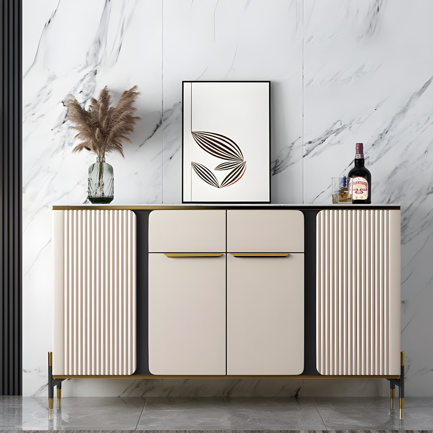 Modernism Sideboard 2 Drawers Server Cabinet with Storage for Dining Room