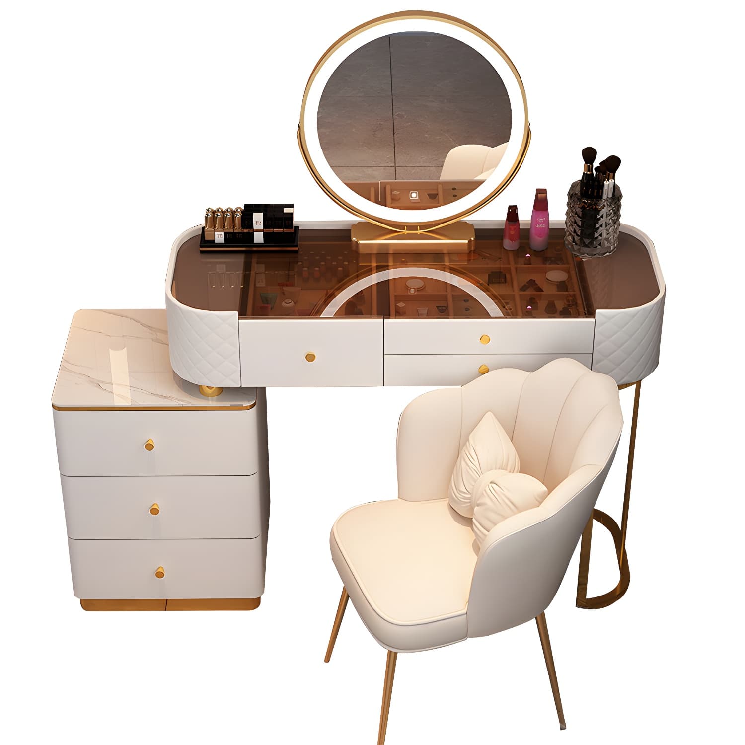 Lighted Mirror & Jewelry Makeup Vanity Metal Dressing Table Stool Set thumbnail 10
