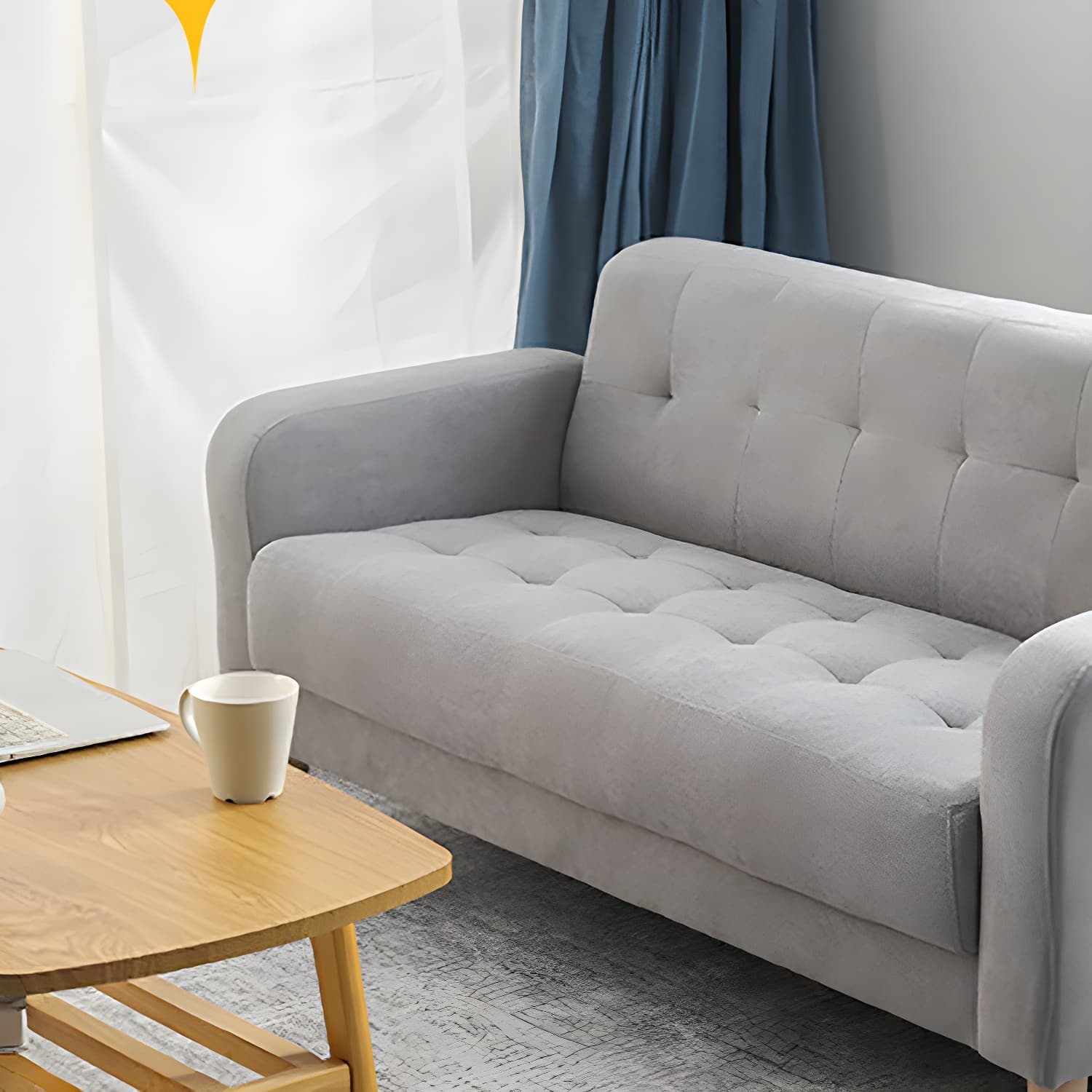 Tufted Fabric Sofa with Four Wooden Legs Square Tufted Sofa for Bonus Room thumbnail 21