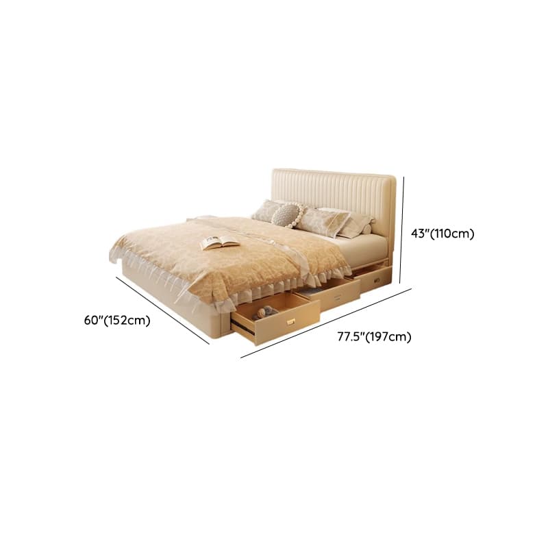 Ivory Solid Color Storage Bed with 3 Storage Boxes, Padded Frame, Sponge Upholstery, and Panel Headboard for Bedroom thumbnail 9