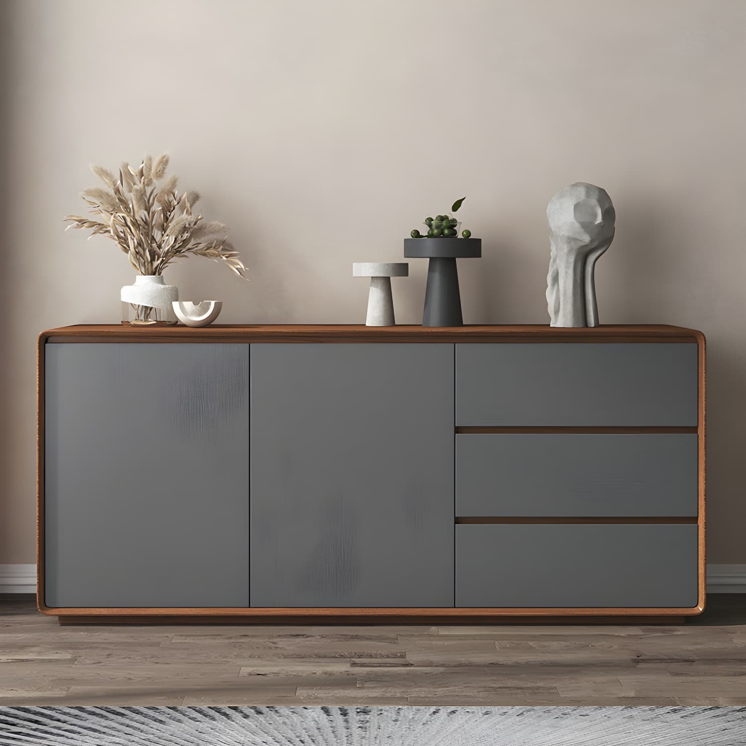 Wood Buffet Table Contemporary Style Side Board with Cabinets and Drawers thumbnail 8