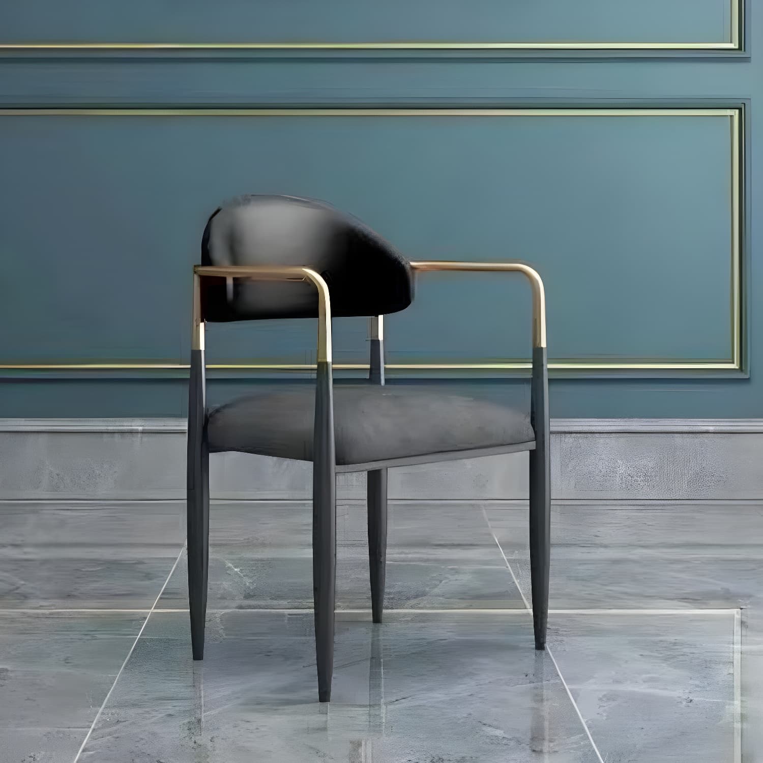 Upholstered Dining Chair Glam Style Open Back Dining Armchair for Indoor thumbnail 2