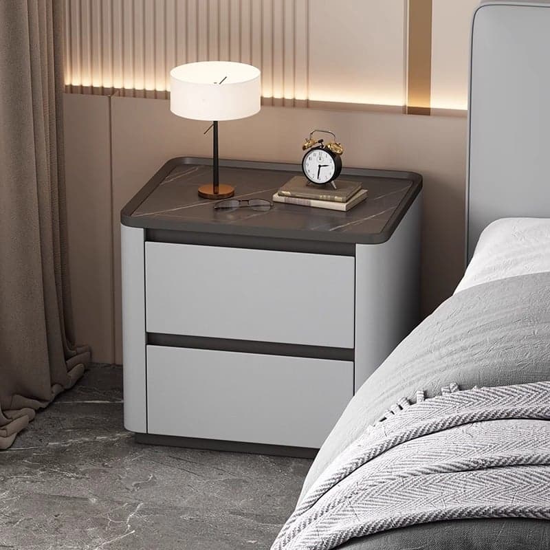 Stylish Bedside Cabinet Nightstand with 2 Drawers and Sintered Stone Countertop thumbnail 7