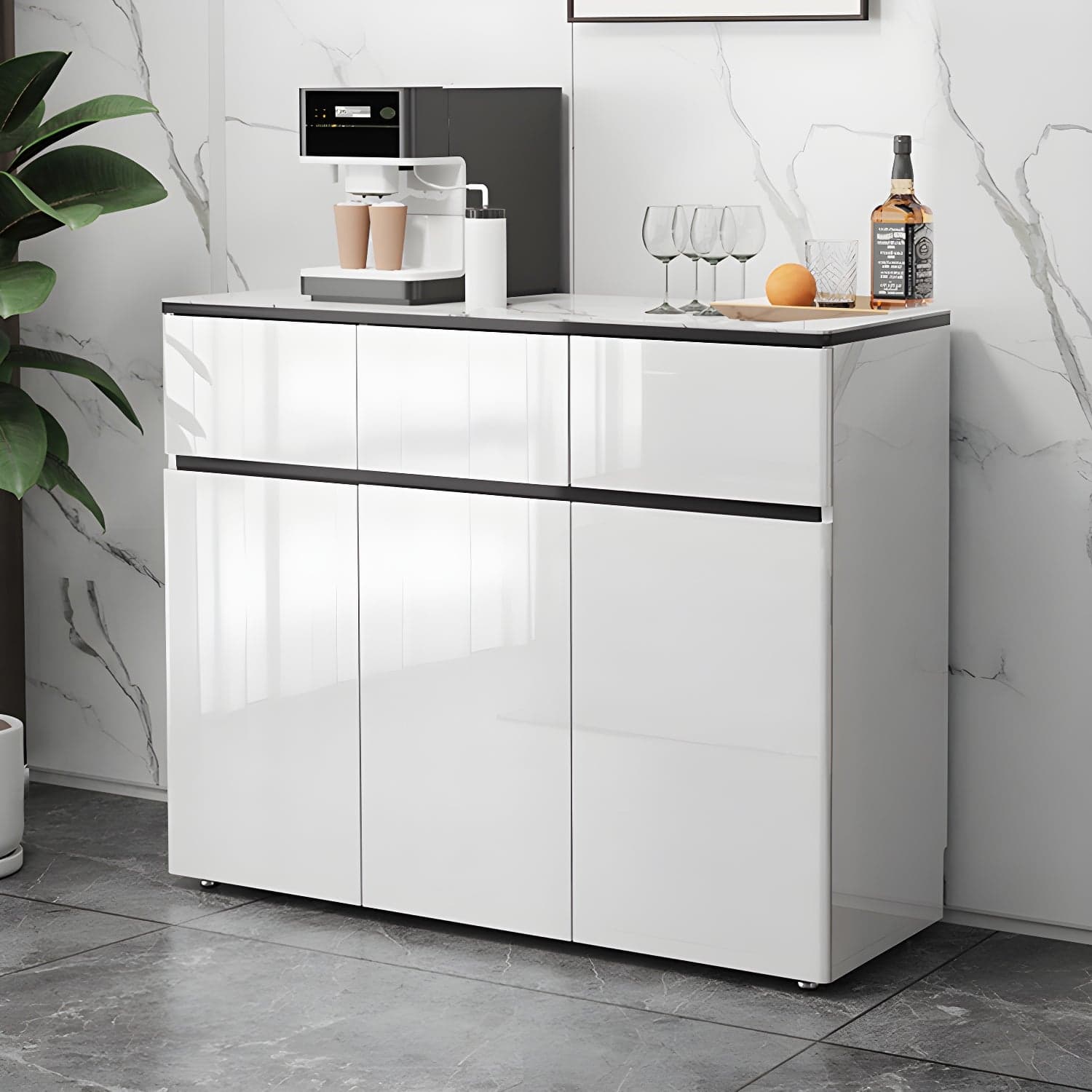 Contemporary Glass Top Sideboard Cabinet with Drawer for Living Room thumbnail 2