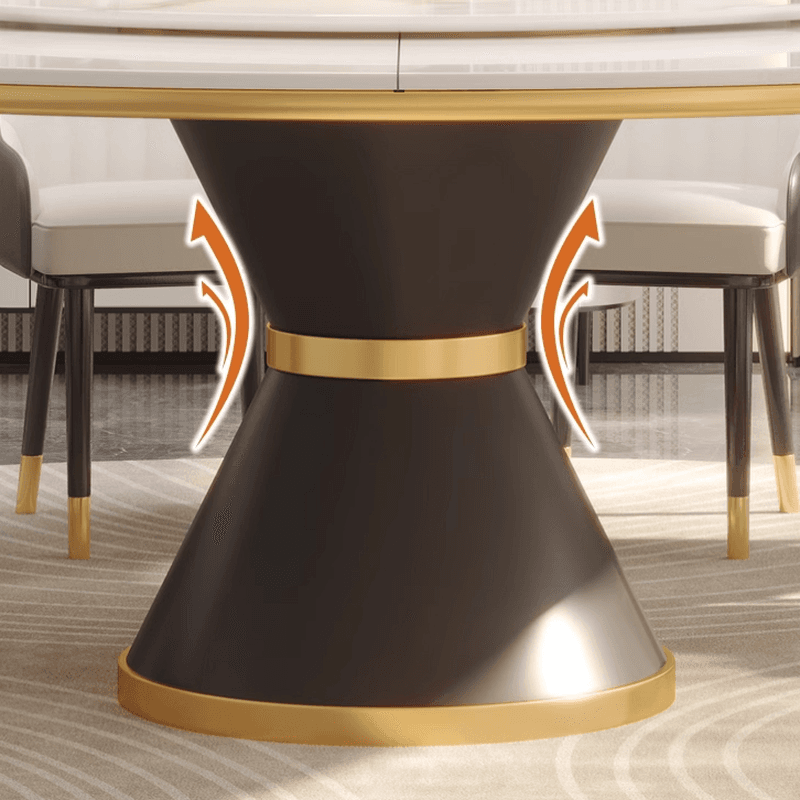Minimalist Rounded Dining Table Set with Stump Base and Enclosed Back in White, Rotatable thumbnail 5