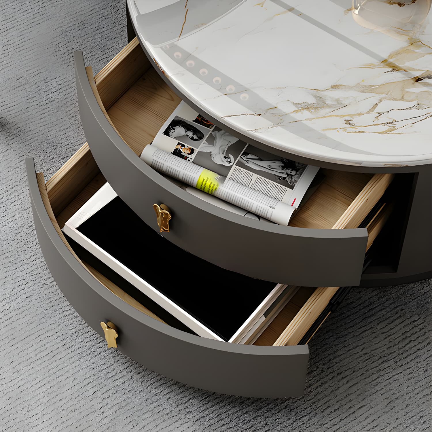 Modern Coffee Cocktail Table Round Nesting Coffee Table Set with Drawer thumbnail 15