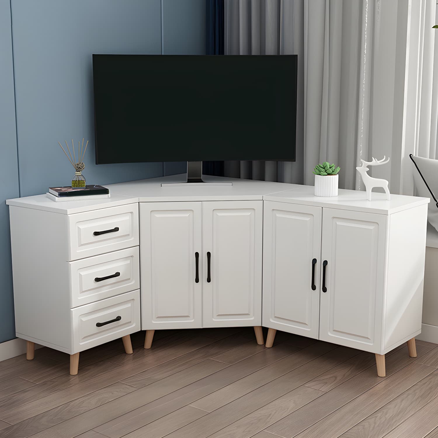 Bar Pulls Contemporary Manufactured Wood with Shelves Corner Accent Cabinet thumbnail 7