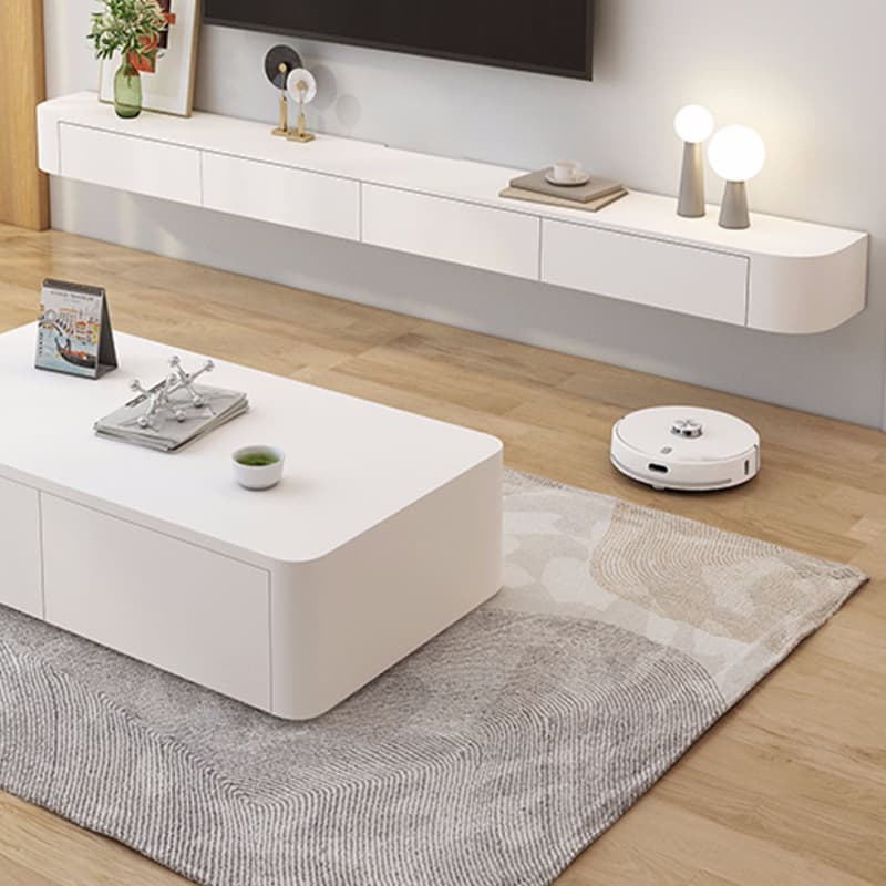 Deco Wall Mounted Wood TV Stand in White with 2 Drawers and 1 Cabinet thumbnail 4