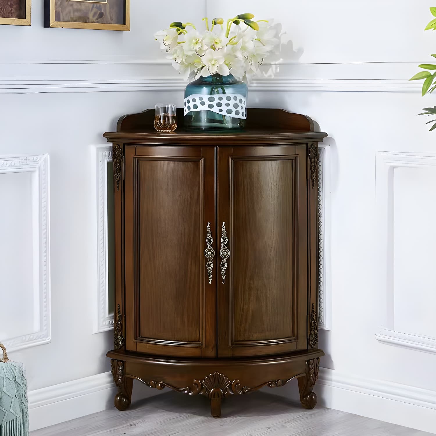 38.58"/47.24" Tall Brown Corner Cabinet , Wooden Storage Cabinet thumbnail 4