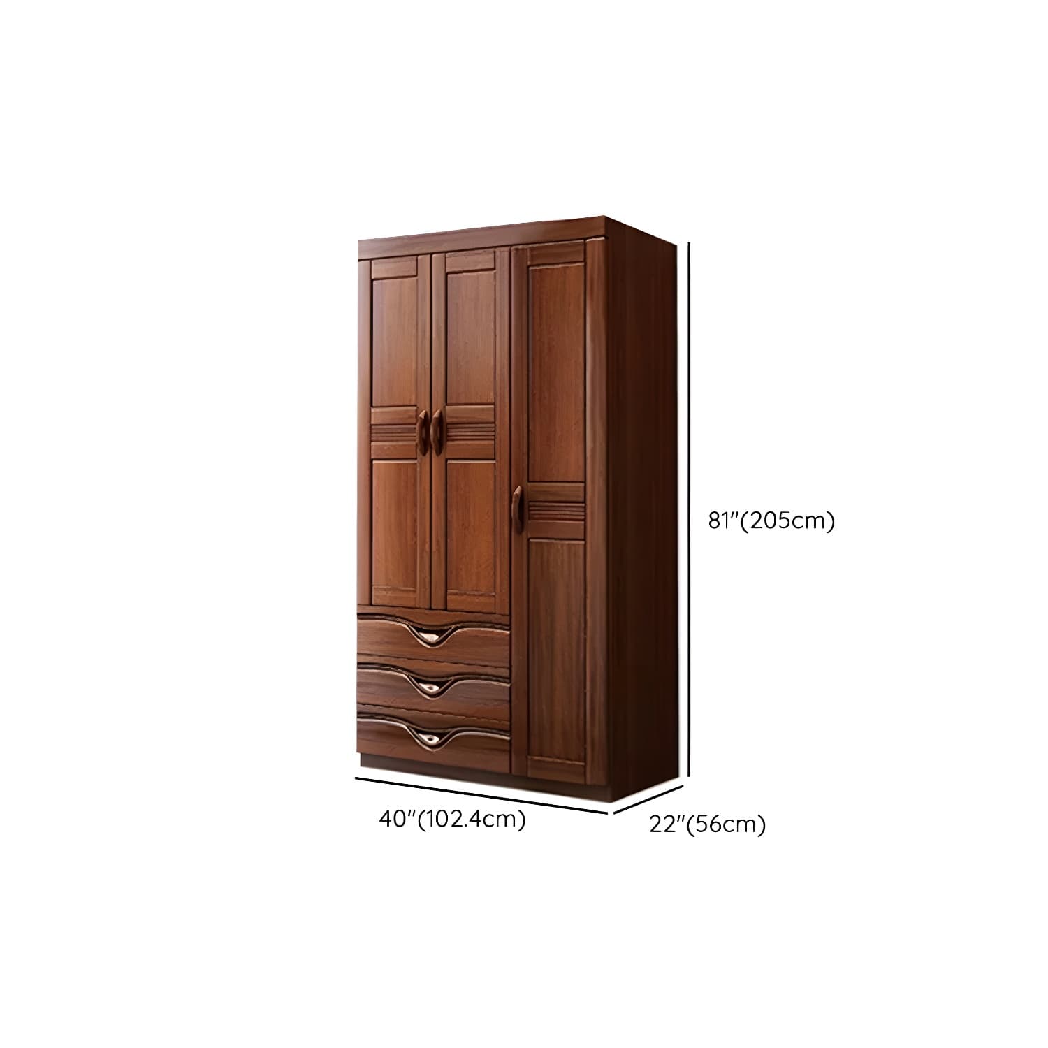 Wood Brown Rustic Wardrobe Armoire with Drawers & Shelves, Walnut Finish thumbnail 26