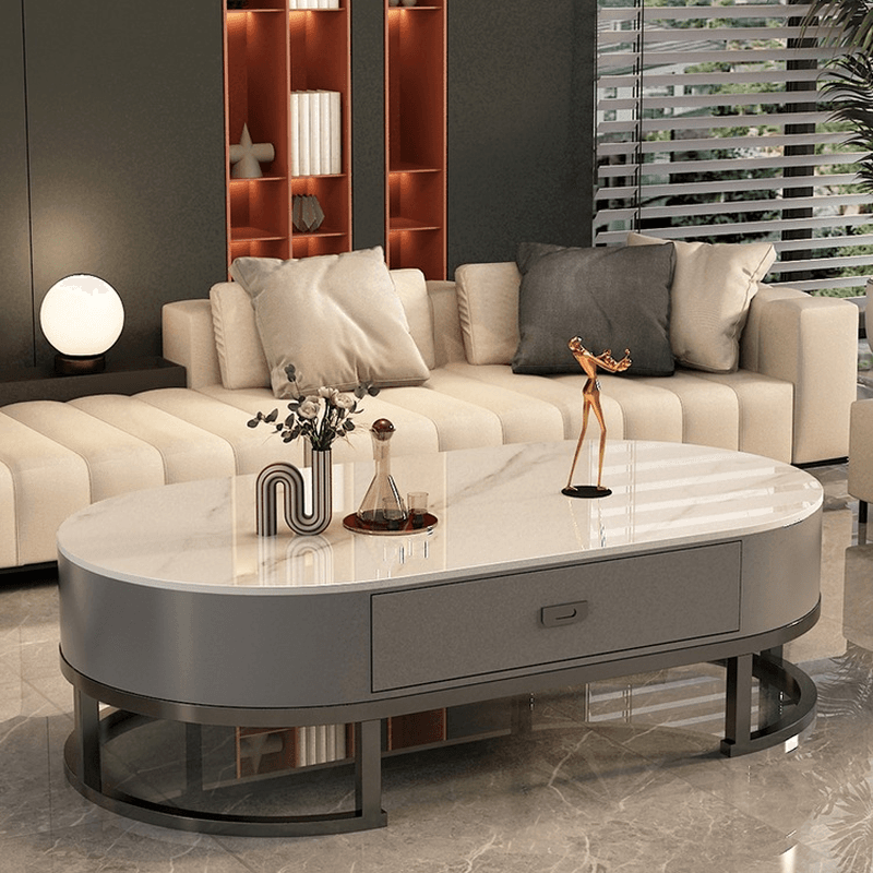 Elliptical Accent Table with Dual-base and Rawhide Upholstery thumbnail 6