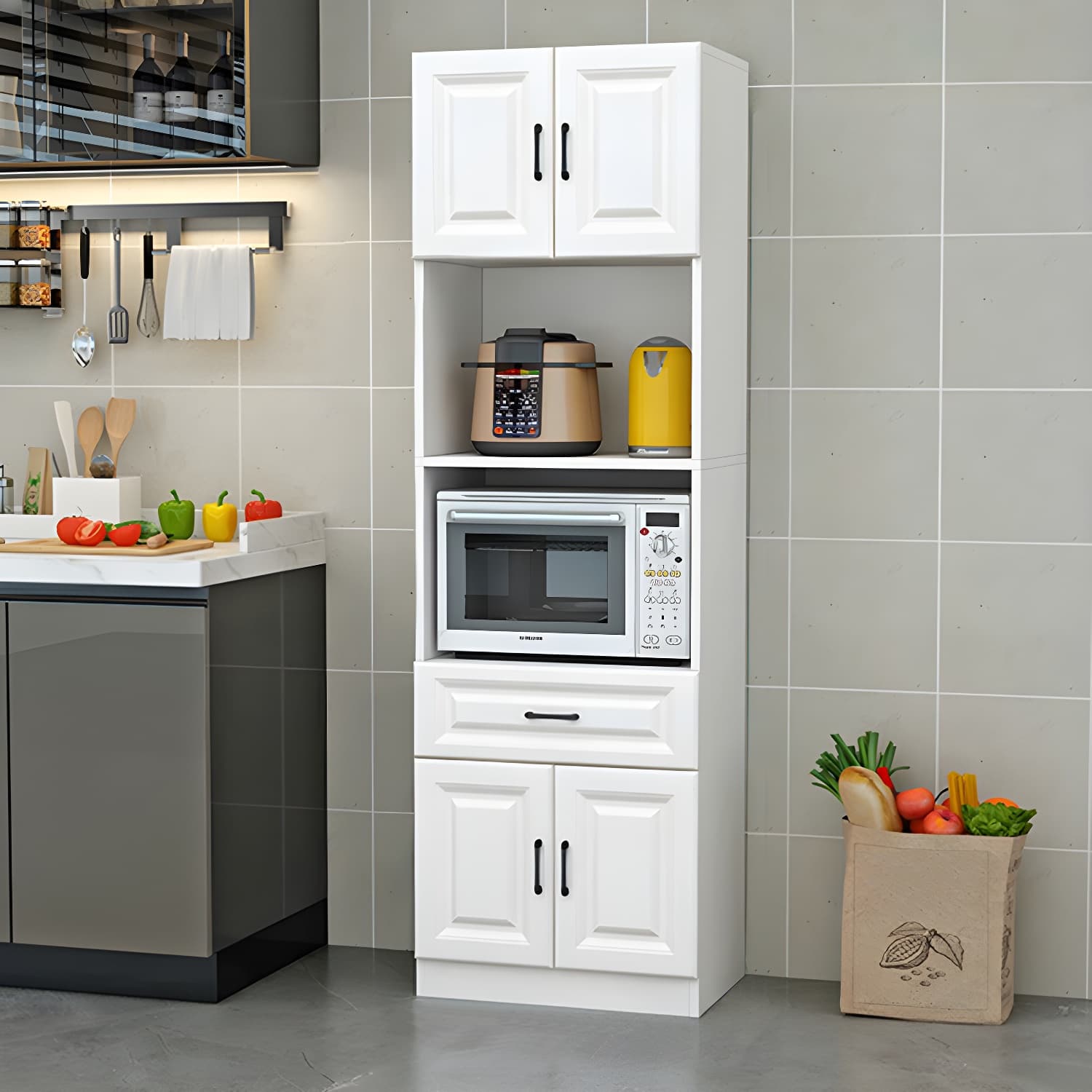 Wood Glam Server with Cabinets and Drawers - Narrow Size - Stylish and Functional thumbnail 5