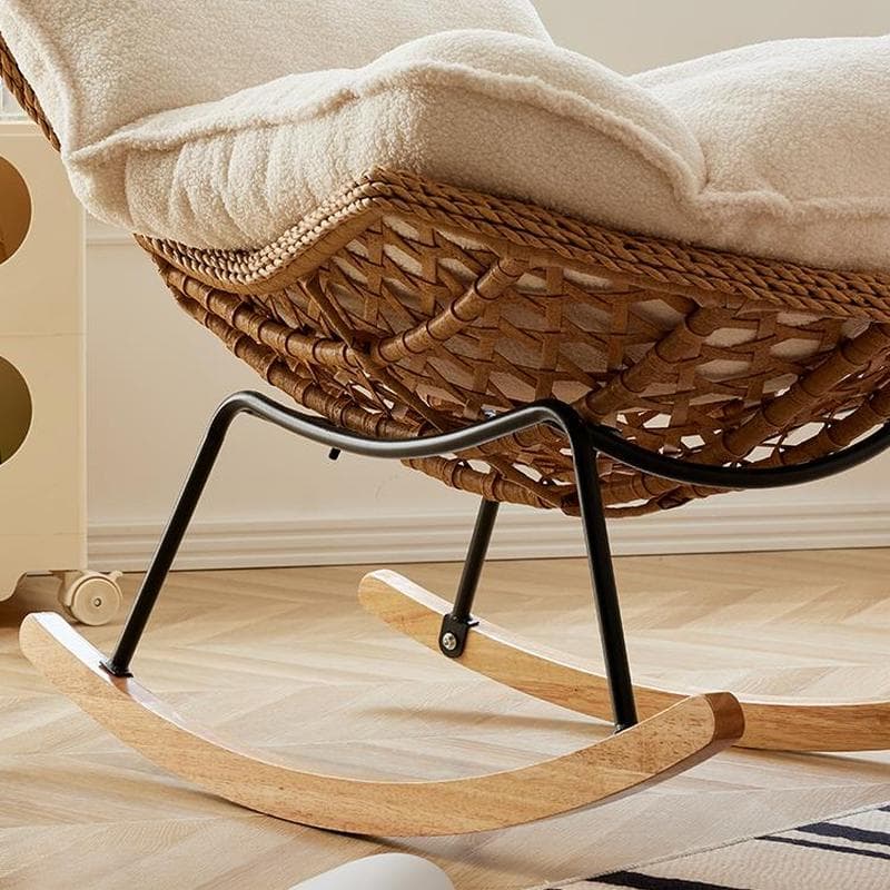 Traditional Armless Design Indoor Rocking Chair with rattan Frame and Nature Wood Legs thumbnail 14