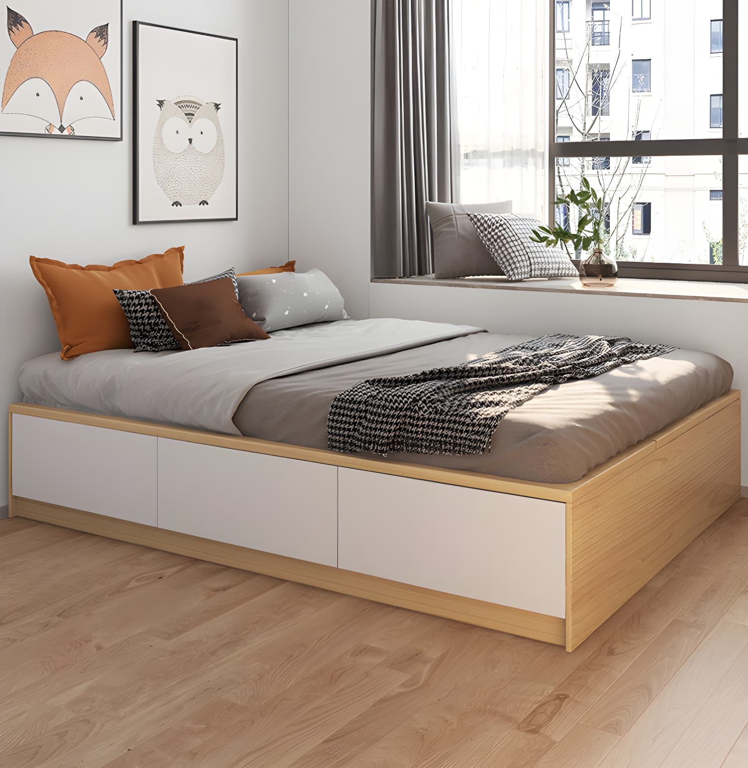 Contemporary Natural Wood Mattress Included Lift Up Storage Bed Frame thumbnail 4