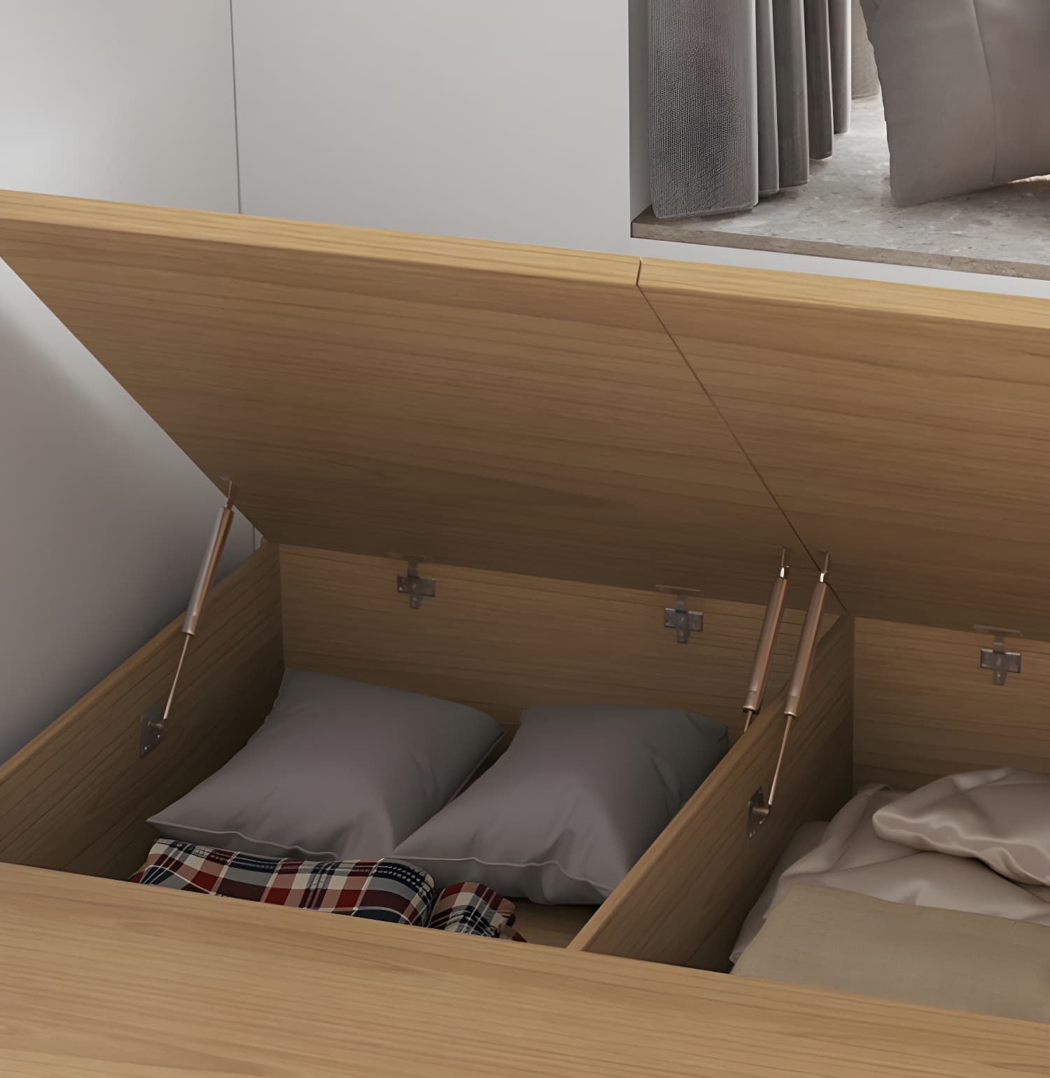 Contemporary Natural Wood Mattress Included Lift Up Storage Bed Frame thumbnail 7