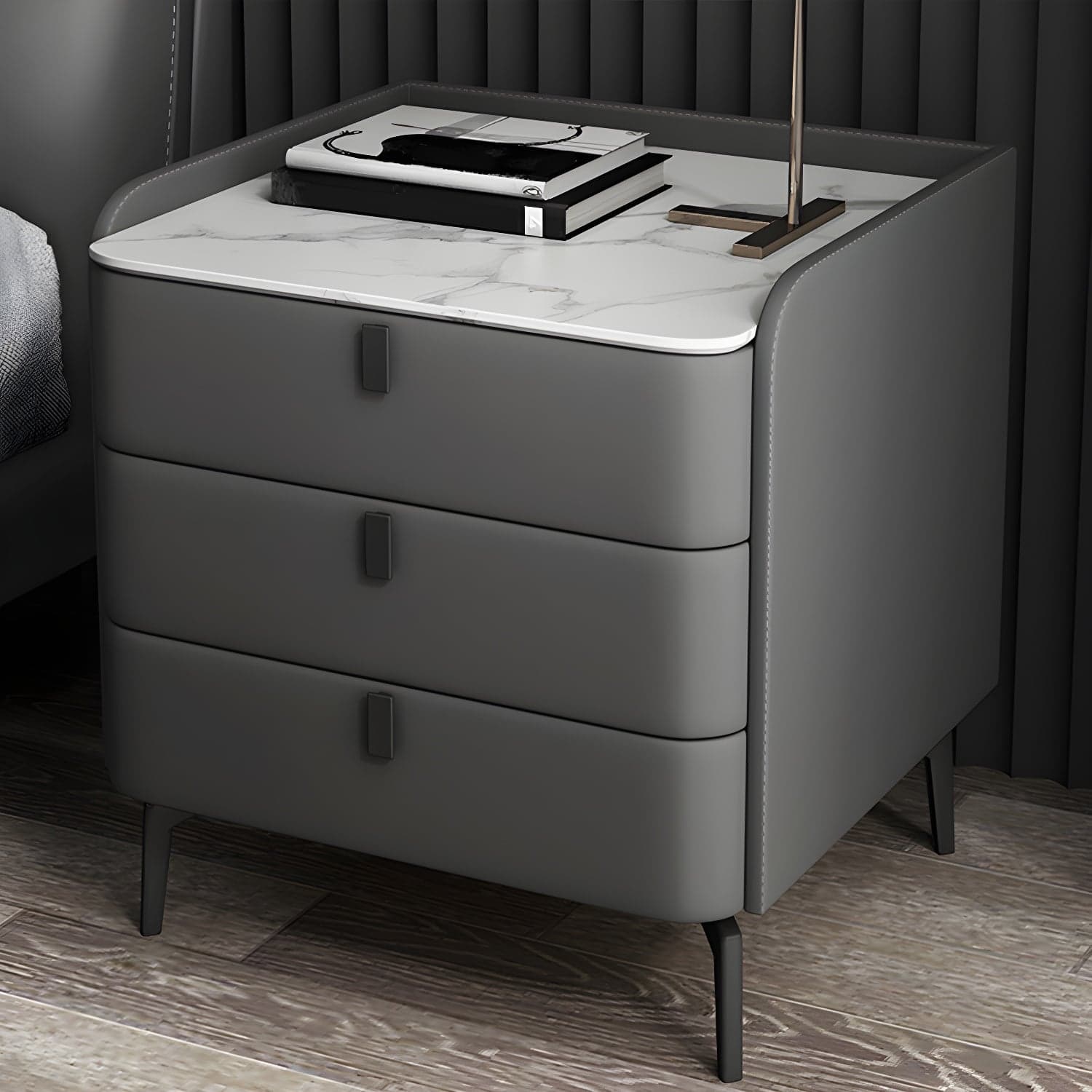 Wooden Nightstand with 3 Drawers Contemporary 25" Tall Nightstand thumbnail 4