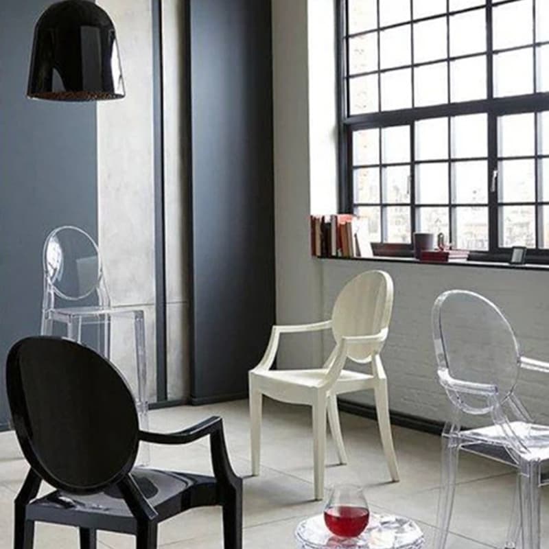 Scandinavian Reliable Arm Chair in Plastic for Dinette with Open Back and Foot Pads thumbnail 10