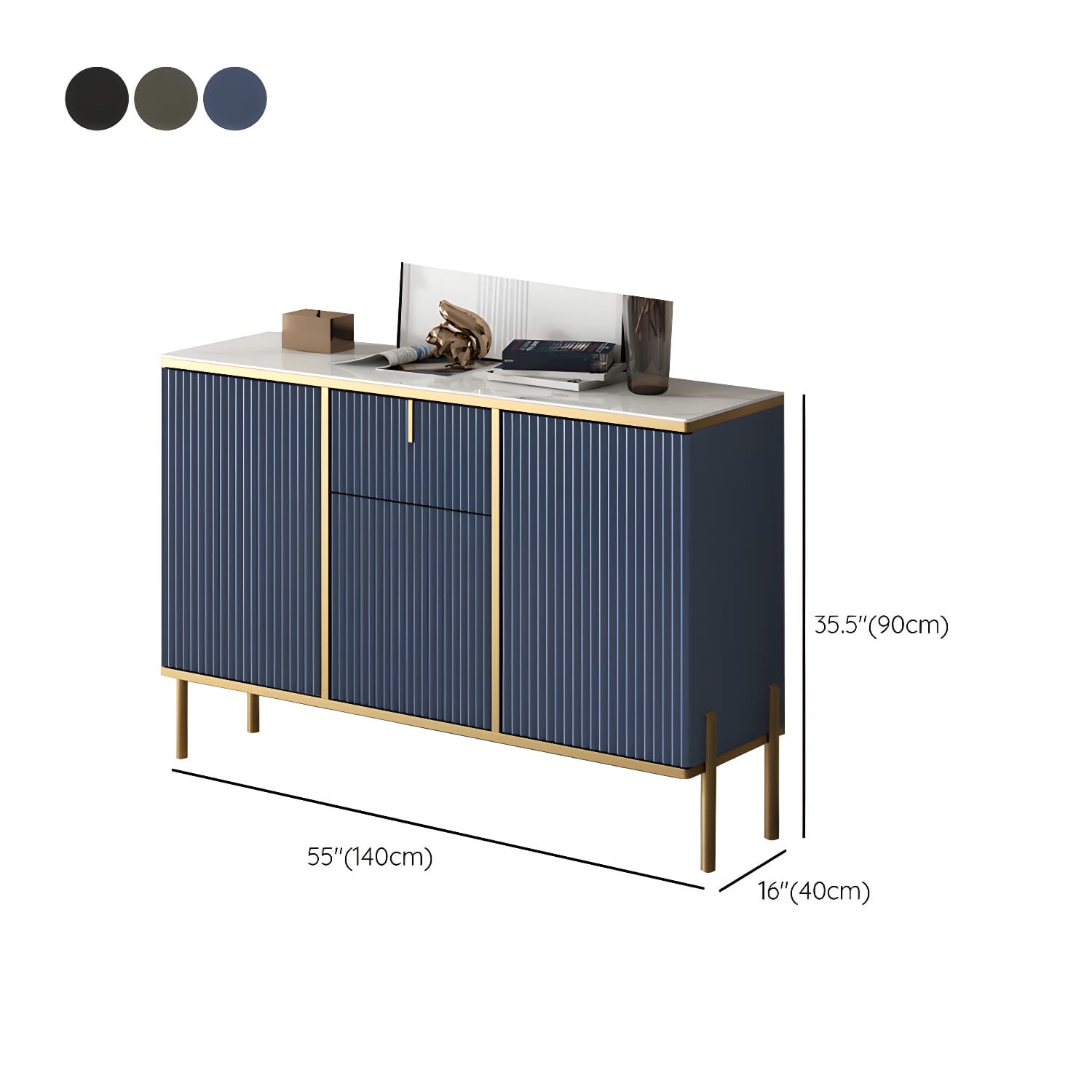 Glam Style Sideboard Stone Side Board with Drawers and Cabinets thumbnail 14