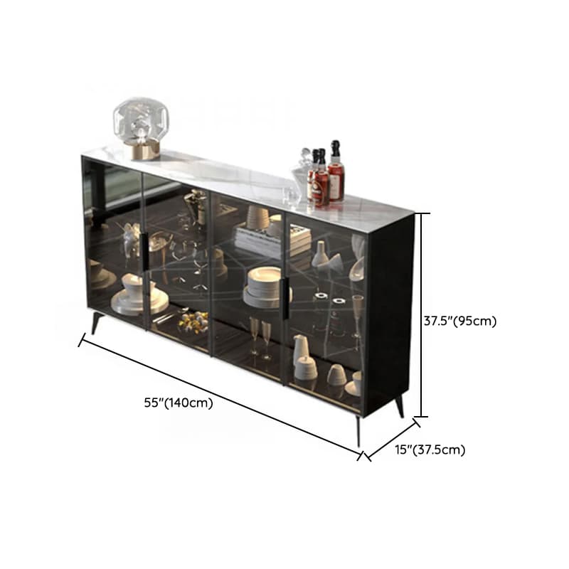 Coal Art Deco Sideboard with Locker, Standard/Narrow Size, Three Internal Shelves, and Glass Doors thumbnail 11