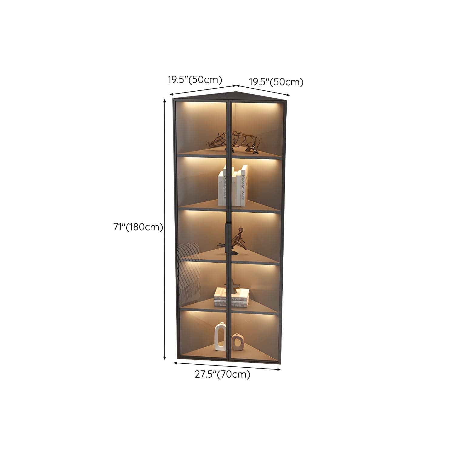 Corner Modern Accent Cabinet with Black Metal Base and Glass Doors, Black Wood Counter Top thumbnail 15