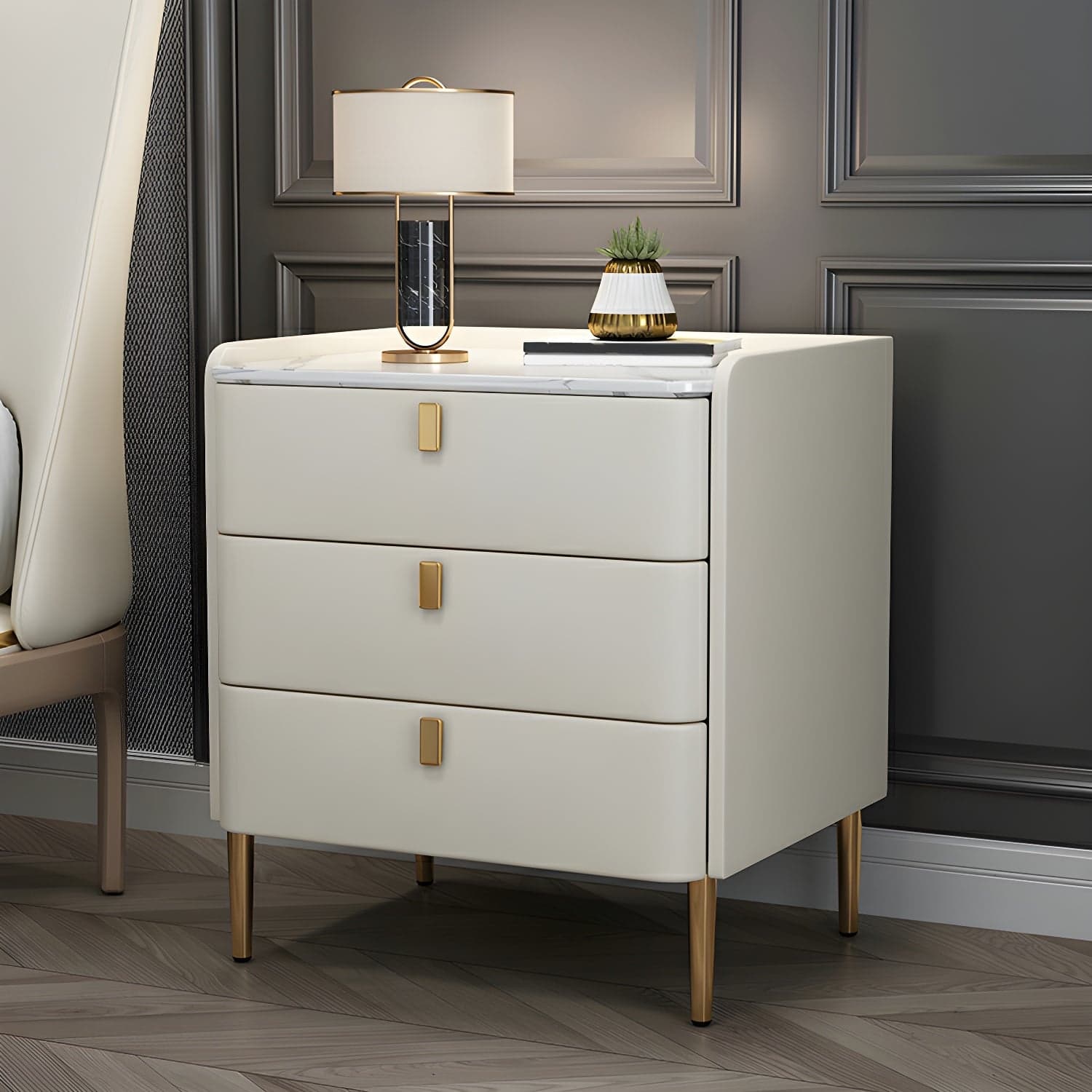 Glam Style Sintered Stone Top Drawer Storage Nightstand for Bedroom thumbnail 21