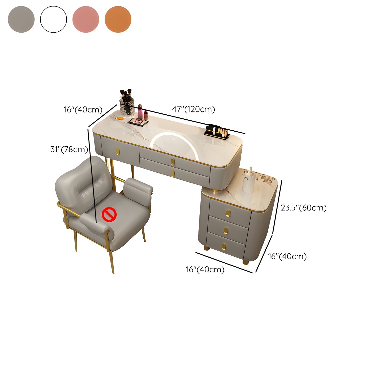 Luxurious Stone Top Vanity Dressing Table with 6 Drawers for Bedroom thumbnail 19