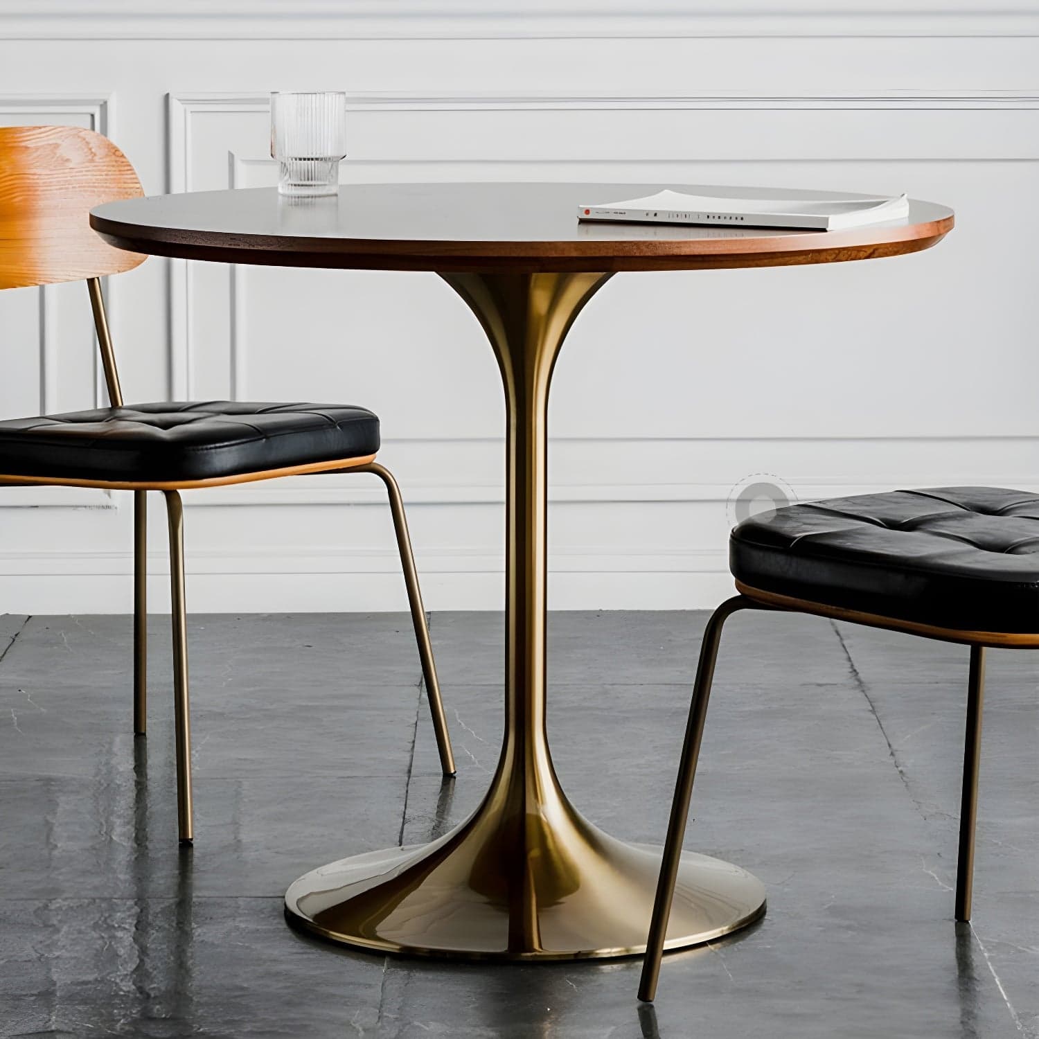 Scandinavian Standard Height Round Wood-Top Dining Table, Metal Tulip Base, Simple Assembly thumbnail 6
