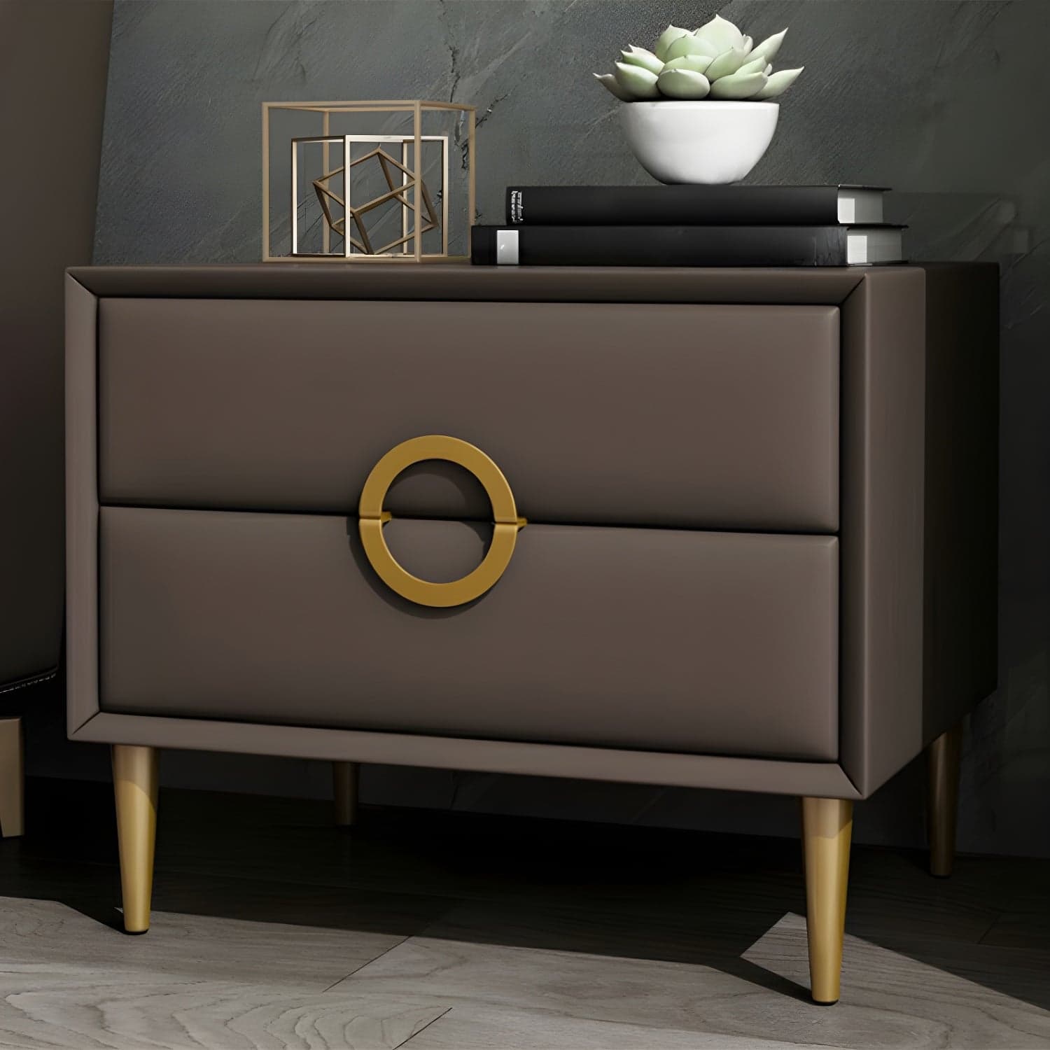 Glam Style Solid Wood Two Drawers Nightstand with Legs for Bedroom thumbnail 7