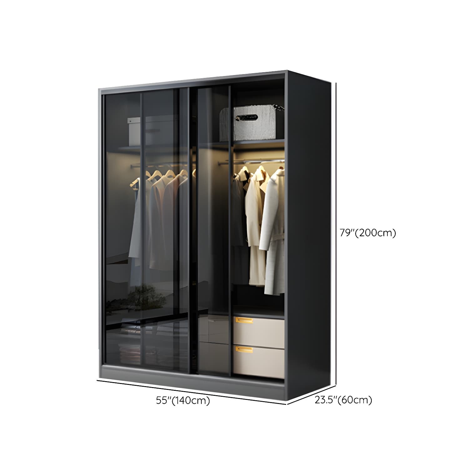 Contemporary Wood and Tempered Glass Wardrobe Freestanding Wardrobe Armoire without Light thumbnail 12