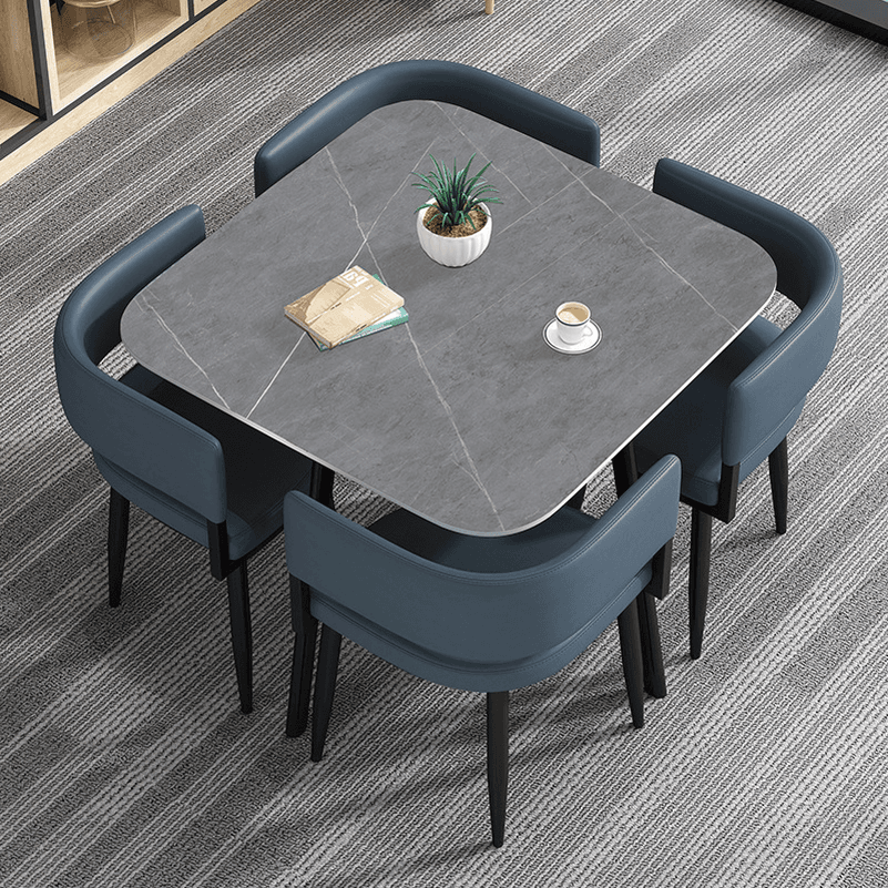Circular Dining Table Set with a Slate Tabletop in White/Gray/Coal, Back and Cushion Chair for Dining Table for 4 in a Simple Style thumbnail 4