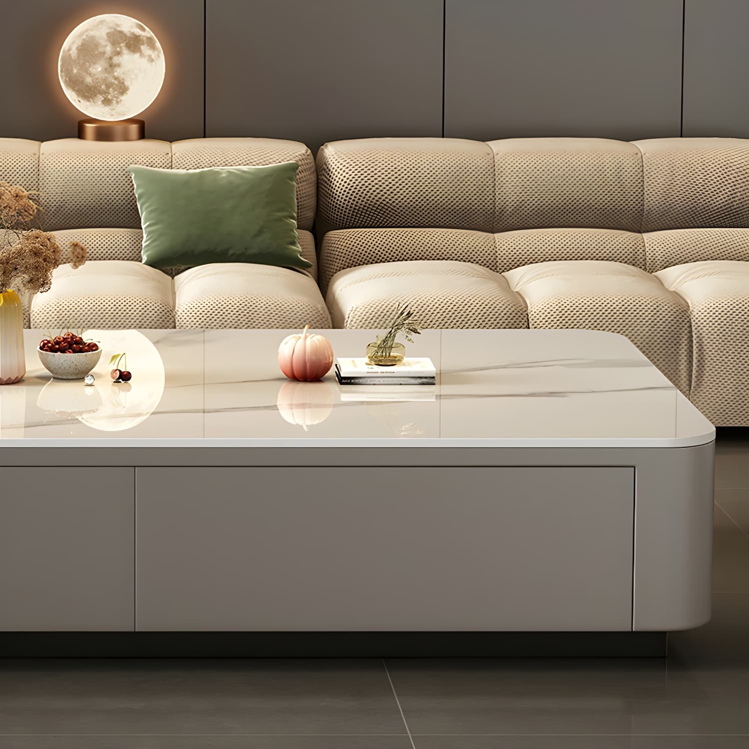 Modern Style Stone Top Steel Base Block Coffee Table with 4 Drawers Rectangular Shape thumbnail 8