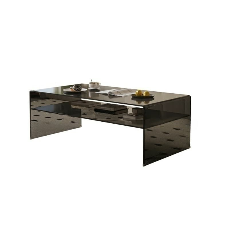 Rectangular Glass Modern Coffee Table with Transparent Top and Sleek Glass Base thumbnail 7