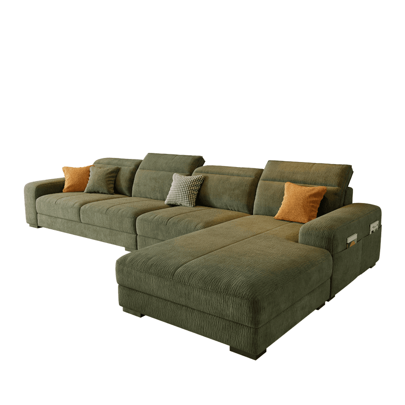 L-Shape Sofa Recliner in Plush Material, White/Light Green, Right Hand Facing thumbnail 1