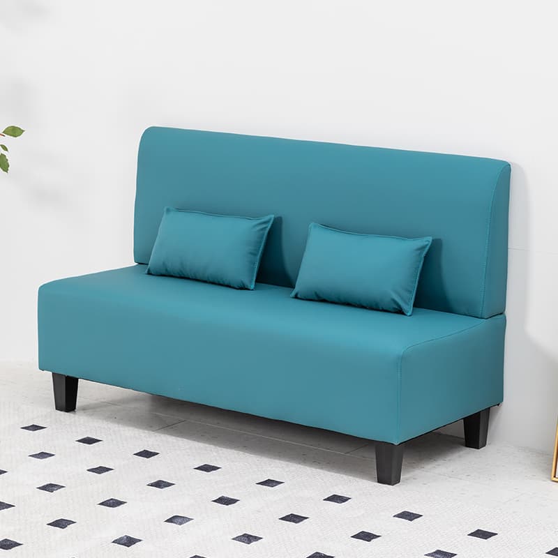 Contemporary Modern Solid Color Stain Resistant Loveseat in Gray/White/Cerulean for 2 People with 2 Pillows thumbnail 2