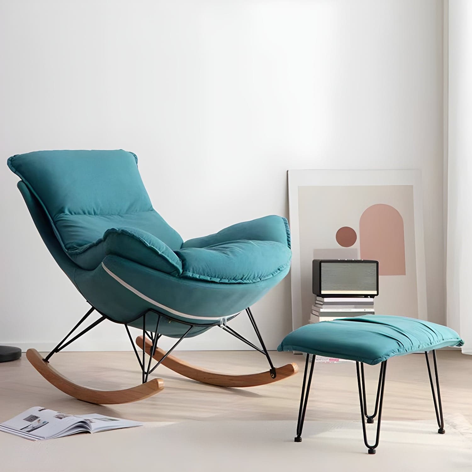 Modern Single Lazy Rocking Chair Indoor Sofa Rocking Chair with Cushion thumbnail 2