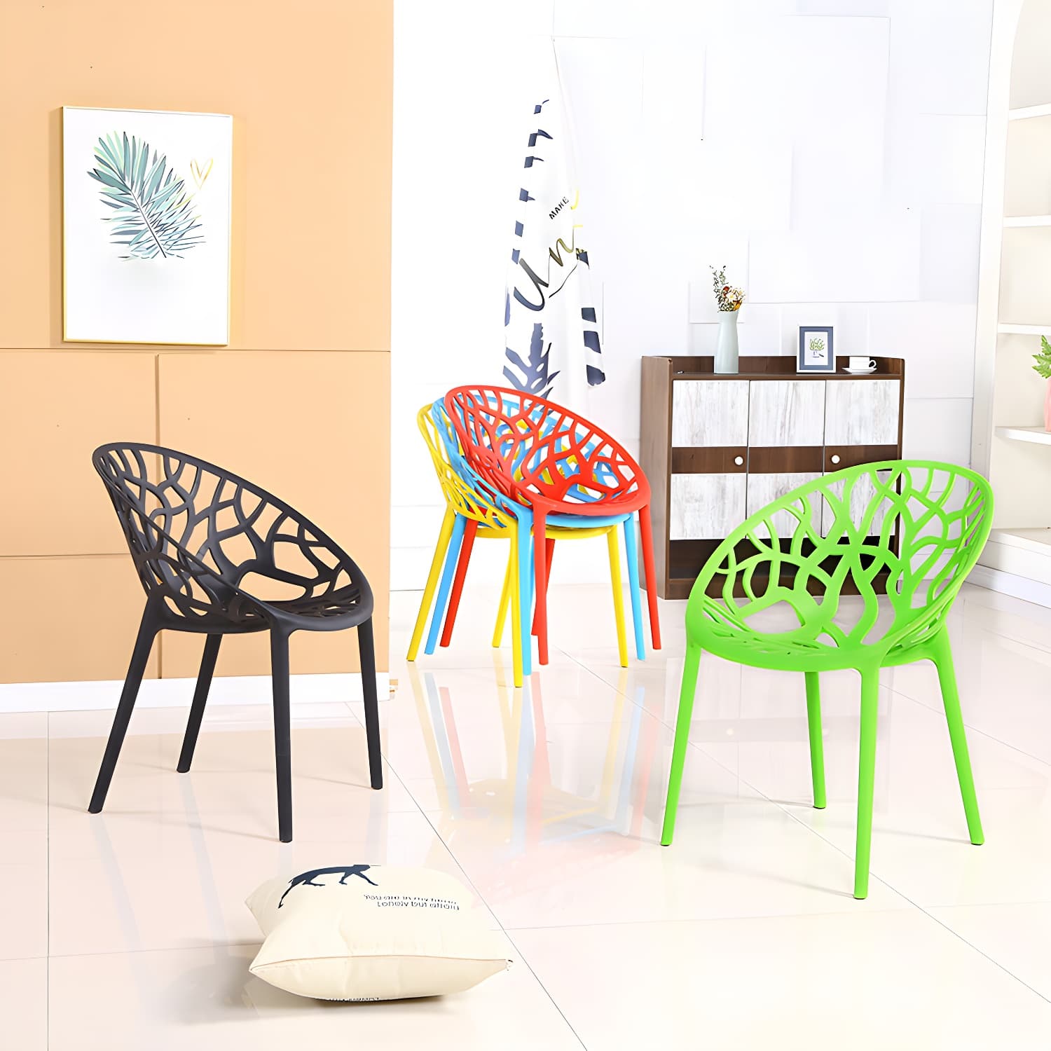 Contemporary Plastic Dining Room Chairs Armless Open Back Dining Side Chair for Restaurant thumbnail 11