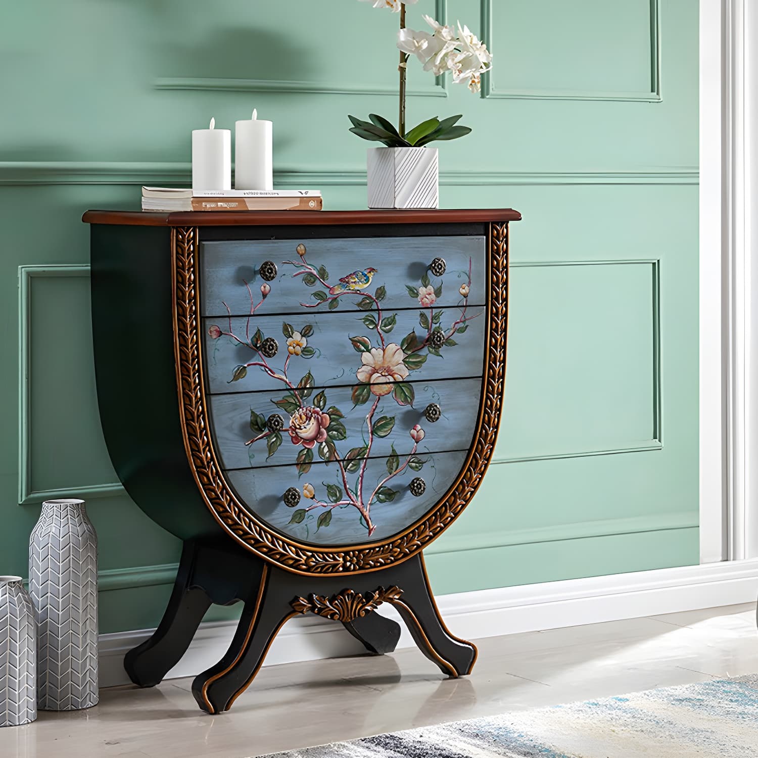 Rustic Wood Chest Vertical Chest with Drawers for Living Room thumbnail 12